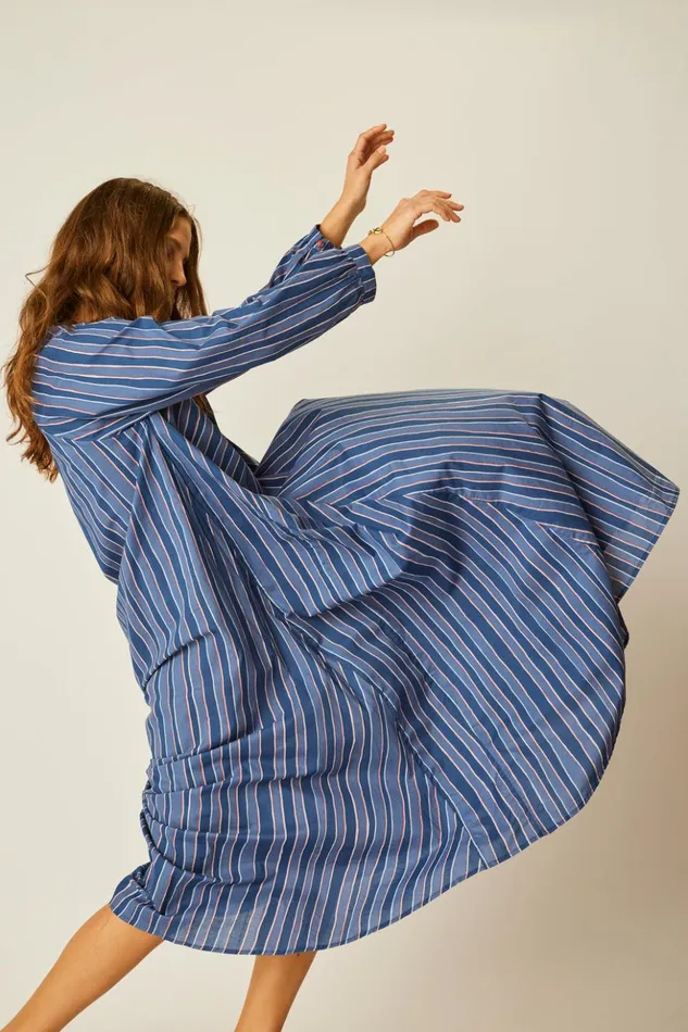 Fiore Maxi Batik Stripe Navy Women Natalie Martin Dresses