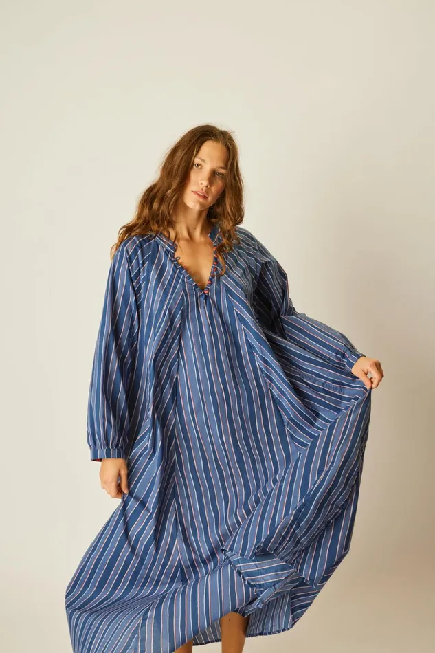 Fiore Maxi Batik Stripe Navy Women Natalie Martin Dresses