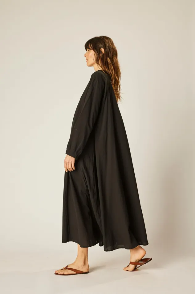Fiore Maxi Black Flat Cotton Women Natalie Martin Dresses
