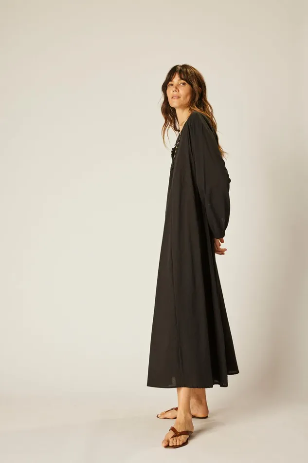 Fiore Maxi Black Flat Cotton Women Natalie Martin Dresses