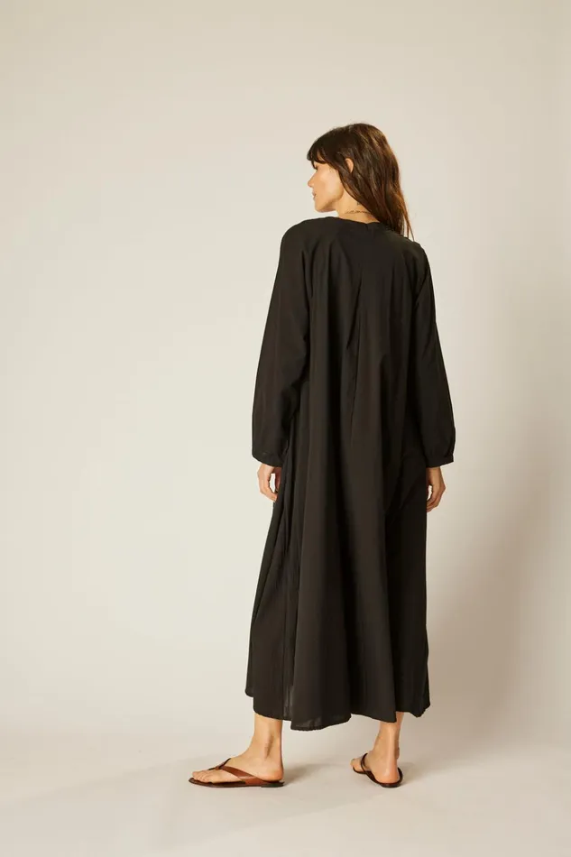 Fiore Maxi Black Flat Cotton Women Natalie Martin Dresses