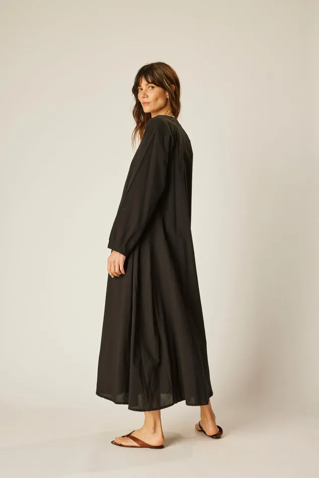 Fiore Maxi Black Flat Cotton Women Natalie Martin Dresses