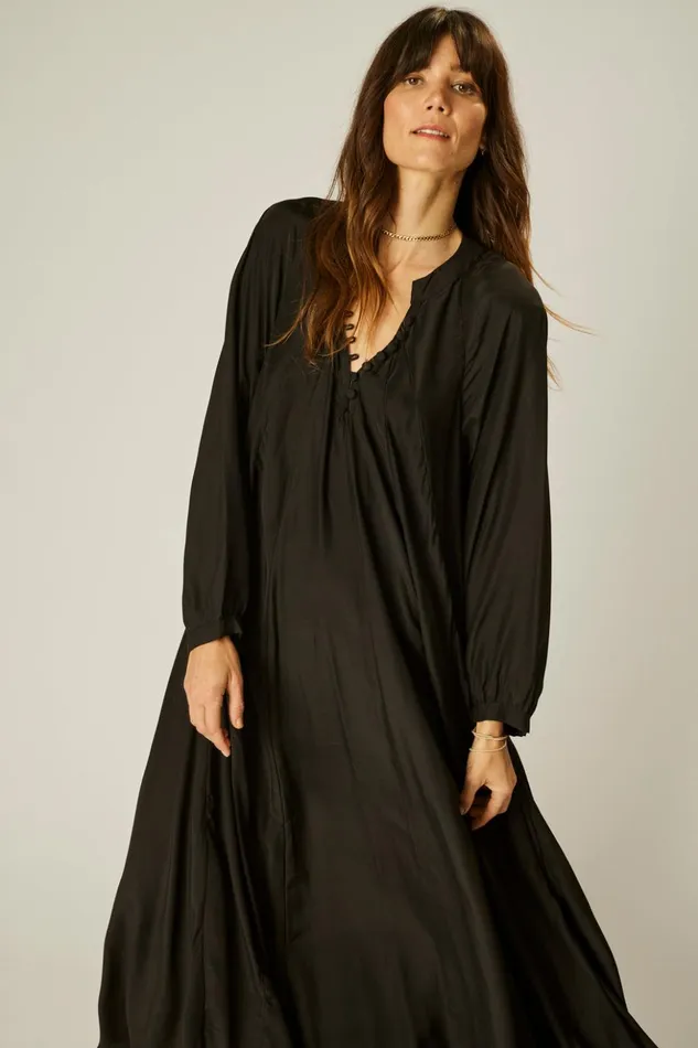 Fiore Maxi Black Silk Women Natalie Martin Dresses