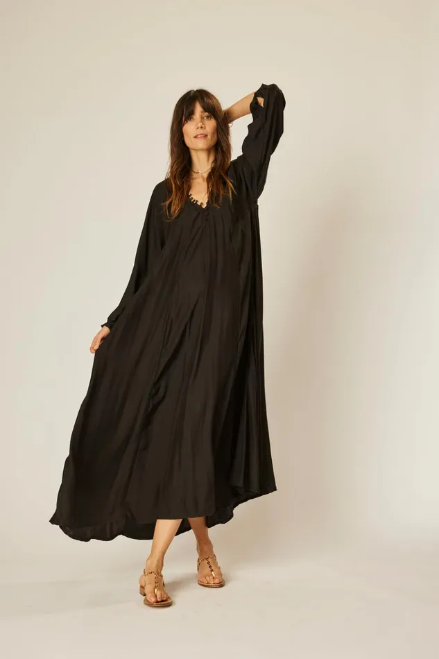 Fiore Maxi Black Silk Women Natalie Martin Dresses
