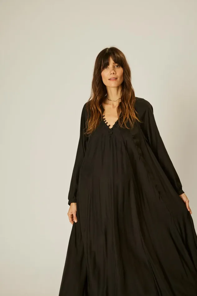 Fiore Maxi Black Silk Women Natalie Martin Dresses