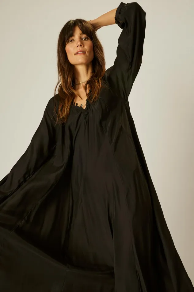 Fiore Maxi Black Silk Women Natalie Martin Dresses
