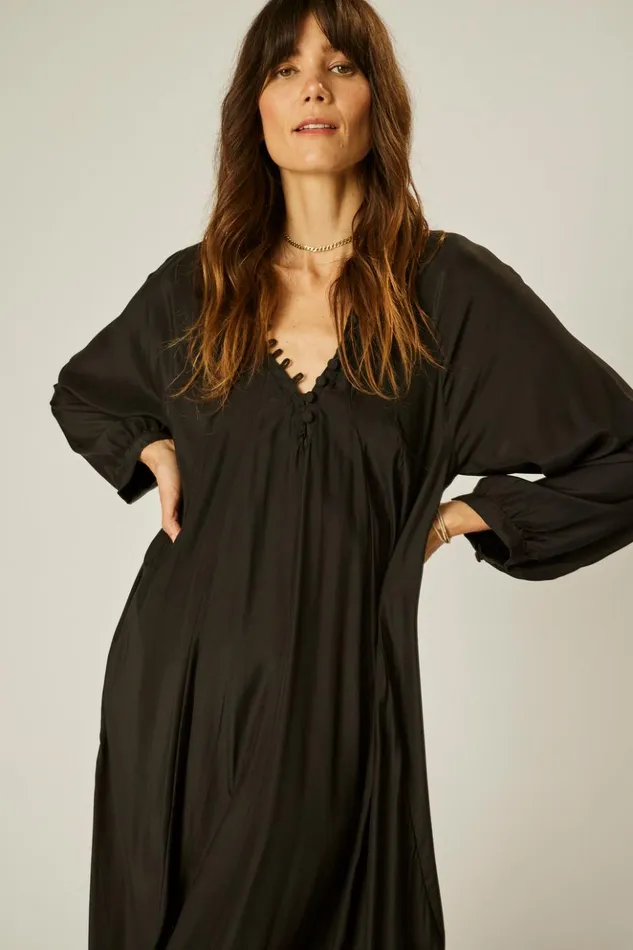 Fiore Maxi Black Silk Women Natalie Martin Dresses