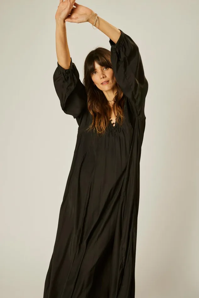 Fiore Maxi Black Silk Women Natalie Martin Dresses