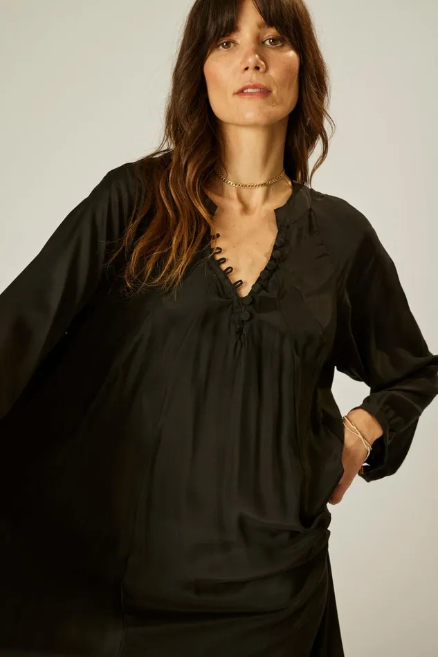 Fiore Maxi Black Silk Women Natalie Martin Dresses