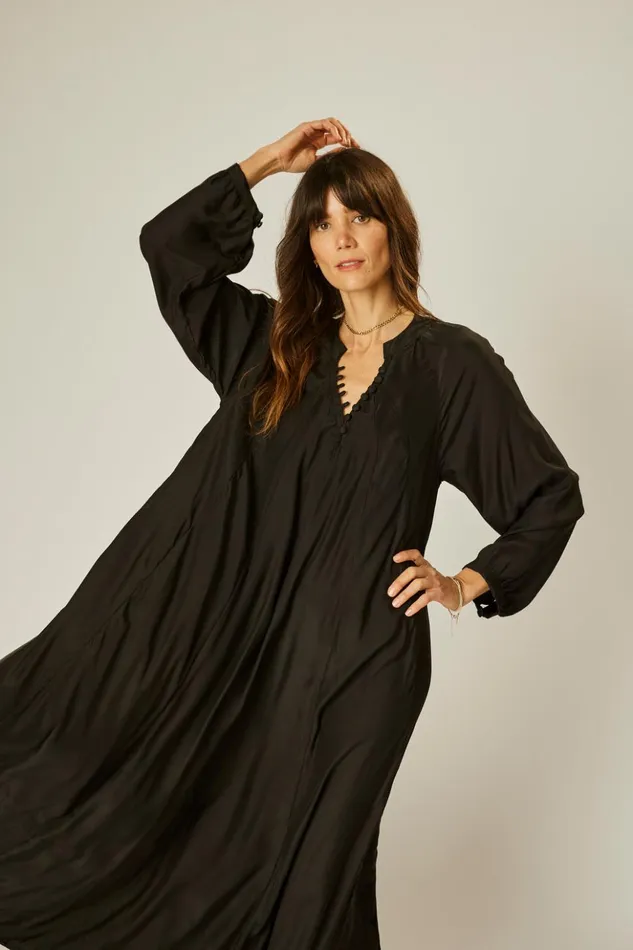 Fiore Maxi Black Silk Women Natalie Martin Dresses