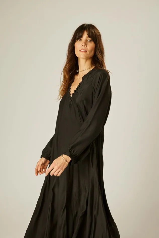Fiore Maxi Black Silk Women Natalie Martin Dresses