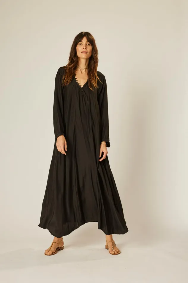 Fiore Maxi Black Silk Women Natalie Martin Dresses