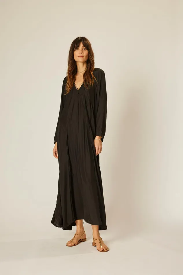 Fiore Maxi Black Silk Women Natalie Martin Dresses