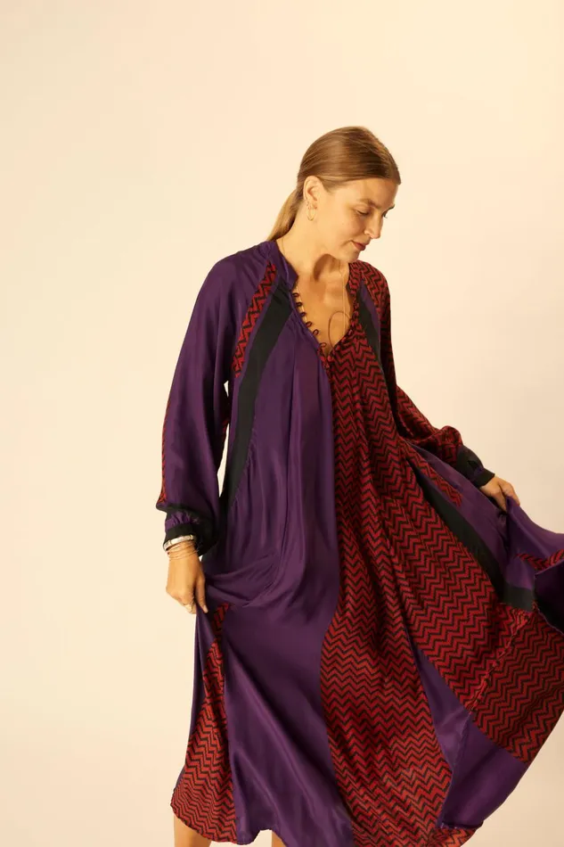 Fiore Maxi Block Zigzag Aubergine Women Natalie Martin Dresses