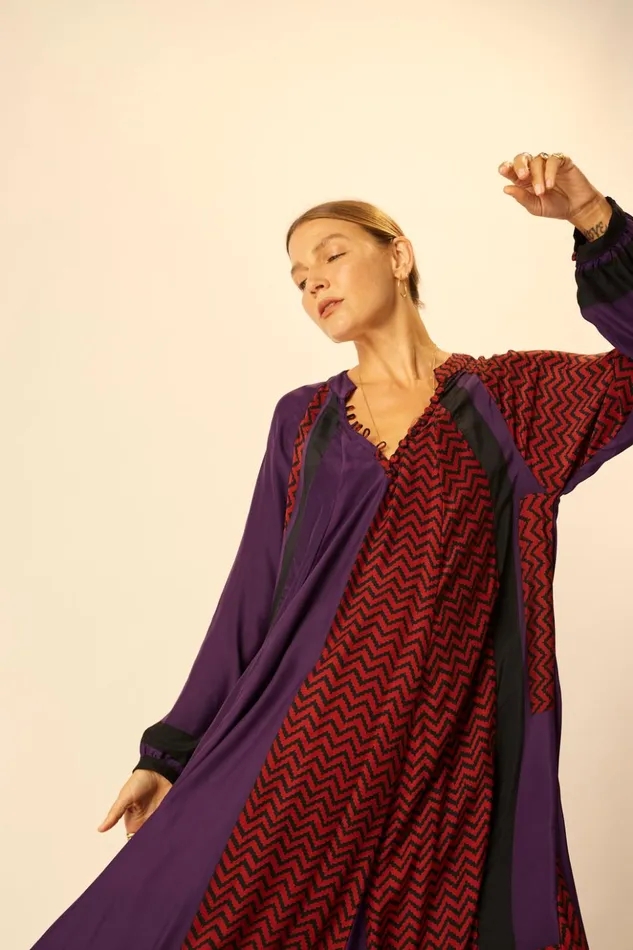Fiore Maxi Block Zigzag Aubergine Women Natalie Martin Dresses