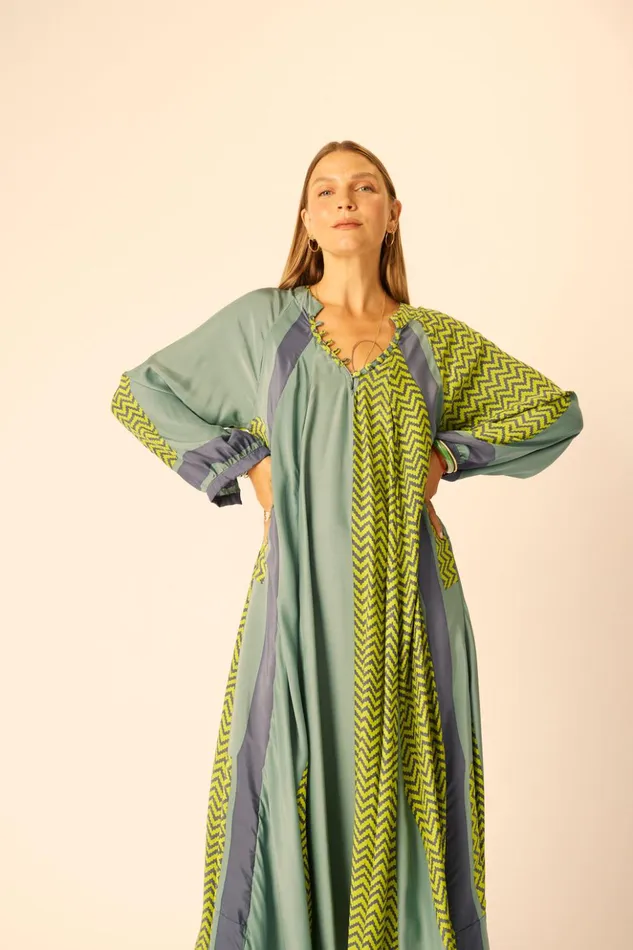 Fiore Maxi Block Zigzag Lime Women Natalie Martin Dresses