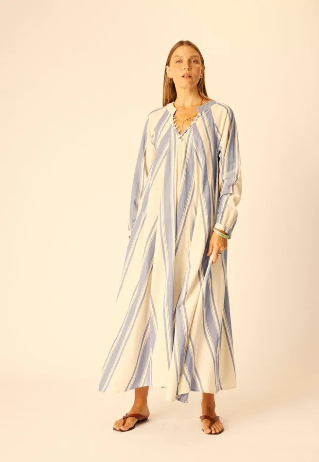 Fiore Maxi French Stripe Blue Women Natalie Martin Dresses