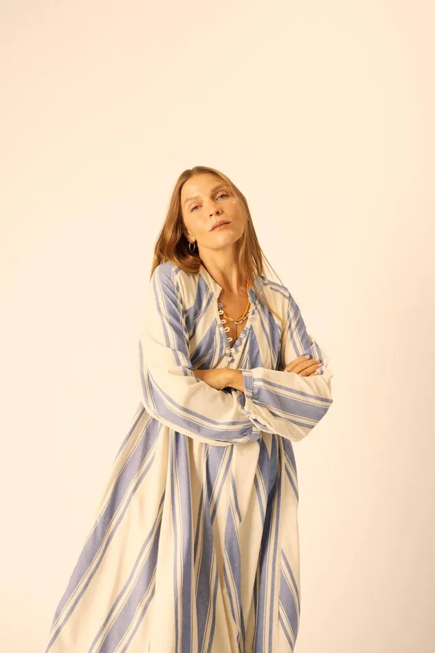 Fiore Maxi French Stripe Blue Women Natalie Martin Dresses