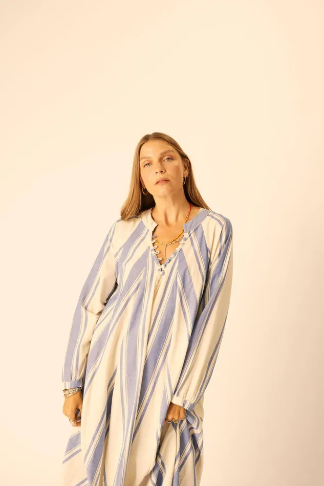 Fiore Maxi French Stripe Blue Women Natalie Martin Dresses
