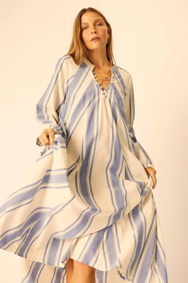 Fiore Maxi French Stripe Blue Women Natalie Martin Dresses