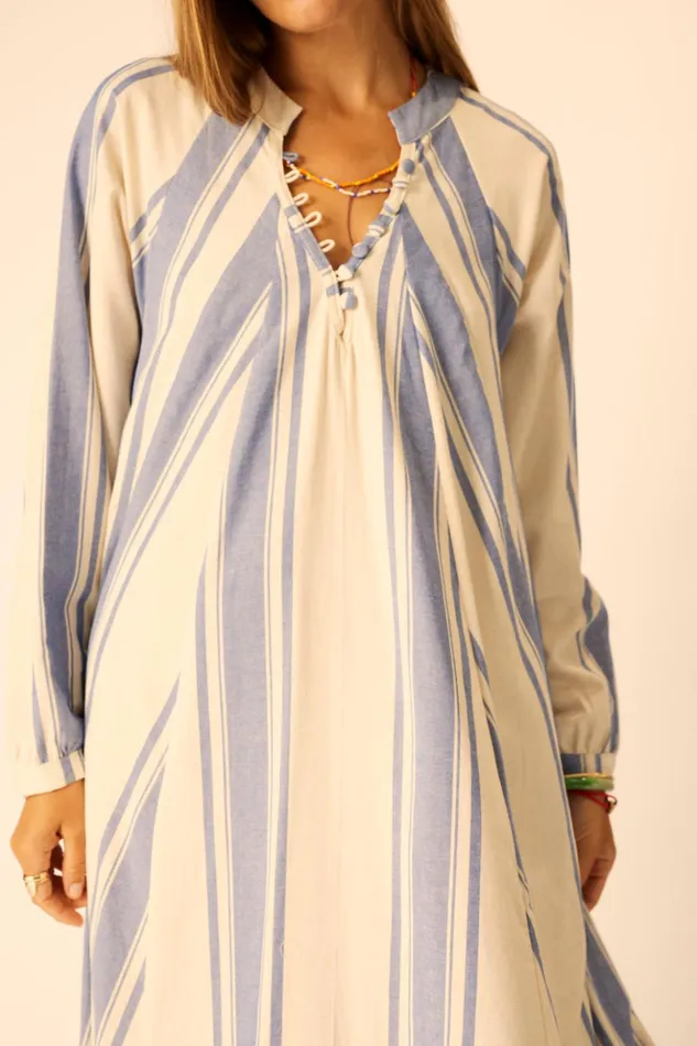 Fiore Maxi French Stripe Blue Women Natalie Martin Dresses