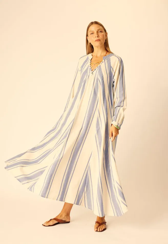 Fiore Maxi French Stripe Blue Women Natalie Martin Dresses
