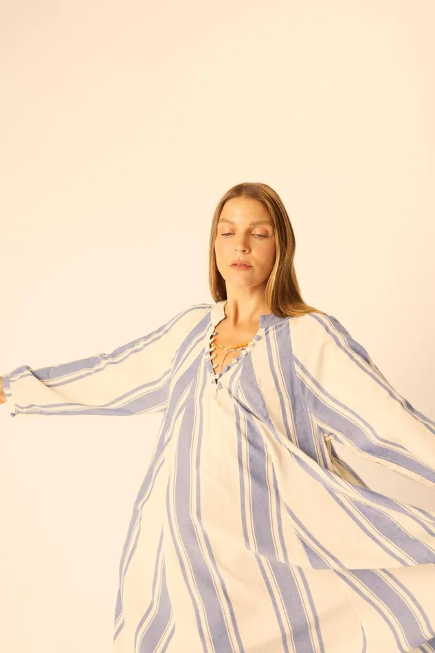 Fiore Maxi French Stripe Blue Women Natalie Martin Dresses