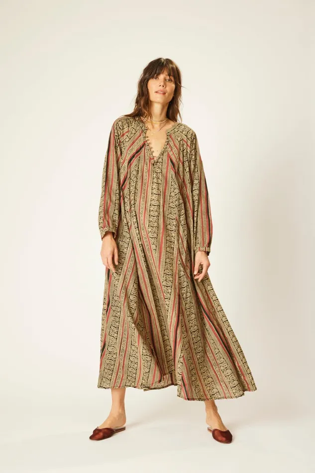 Fiore Maxi Paisley Stripe Black Women Natalie Martin Dresses