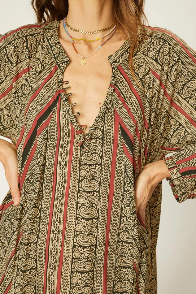 Fiore Maxi Paisley Stripe Black Women Natalie Martin Dresses