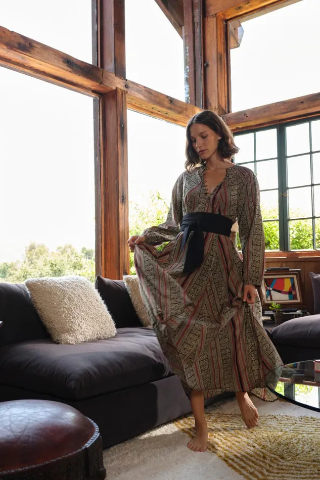 Fiore Maxi Paisley Stripe Black Women Natalie Martin Dresses