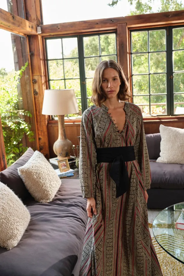 Fiore Maxi Paisley Stripe Black Women Natalie Martin Dresses