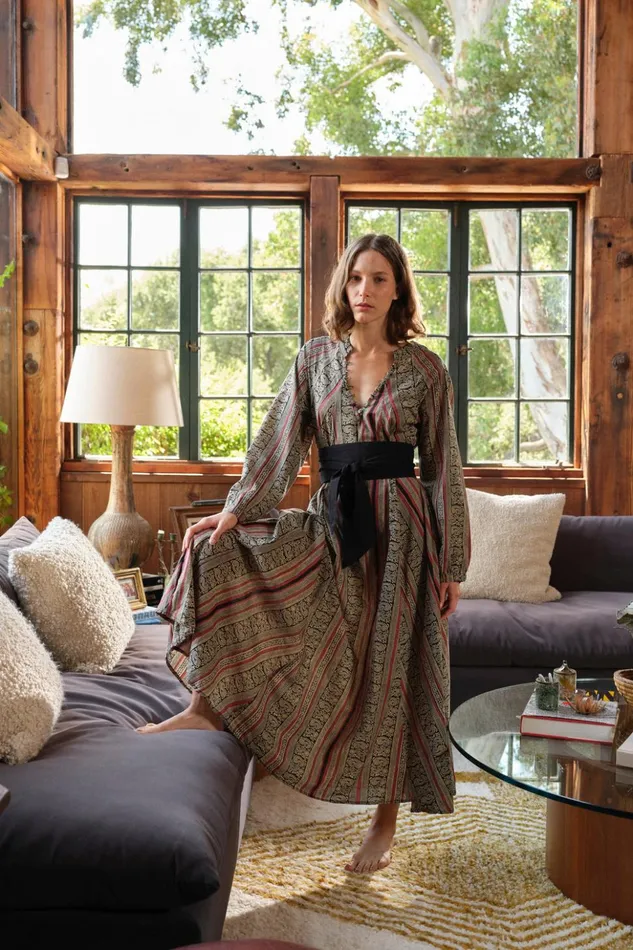 Fiore Maxi Paisley Stripe Black Women Natalie Martin Dresses