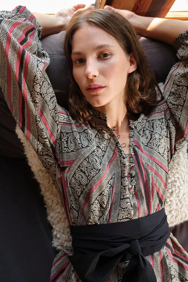 Fiore Maxi Paisley Stripe Black Women Natalie Martin Dresses