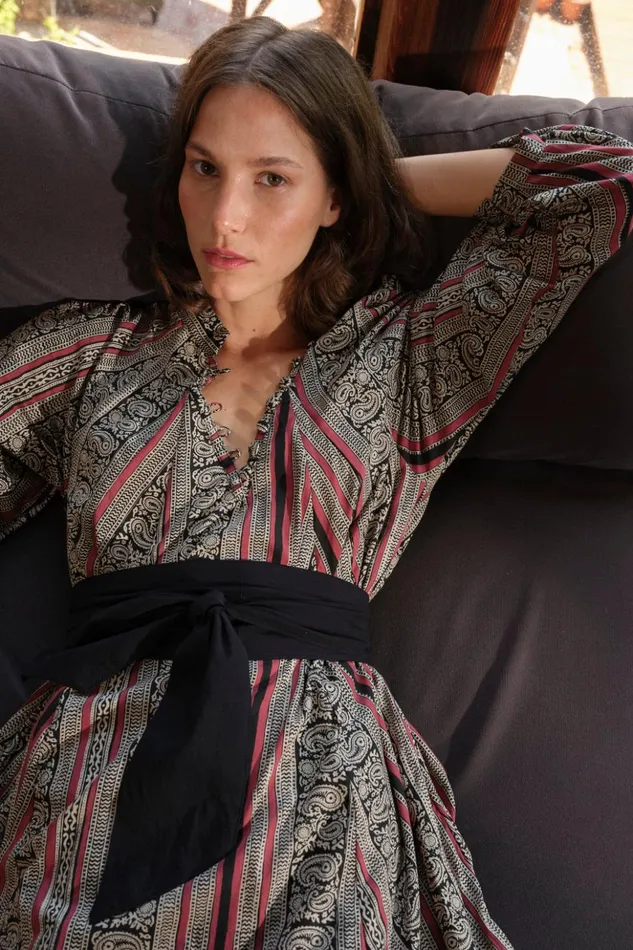 Fiore Maxi Paisley Stripe Black Women Natalie Martin Dresses