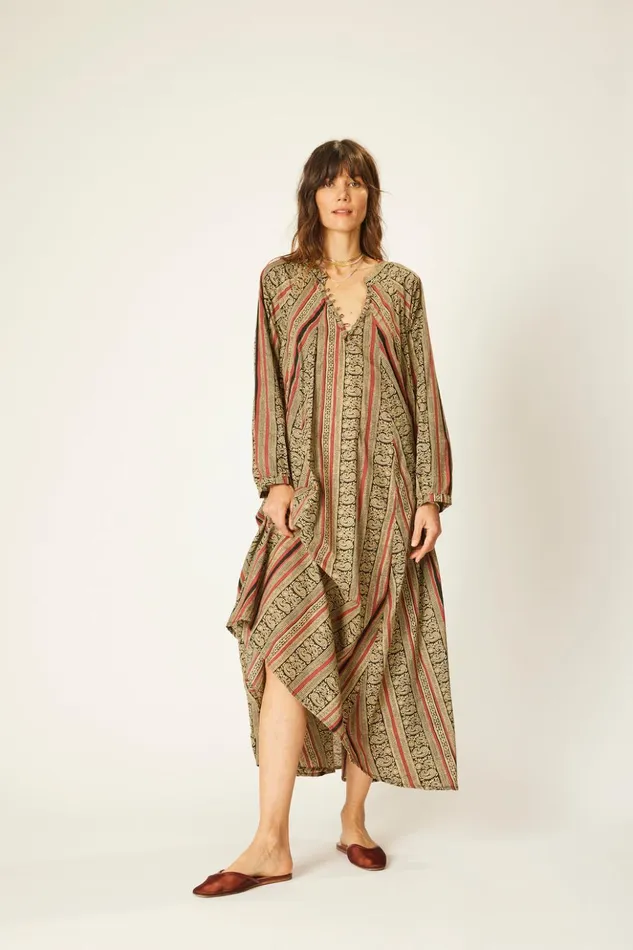 Fiore Maxi Paisley Stripe Black Women Natalie Martin Dresses