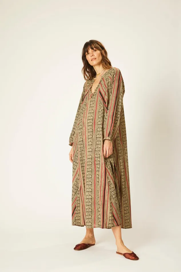 Fiore Maxi Paisley Stripe Black Women Natalie Martin Dresses