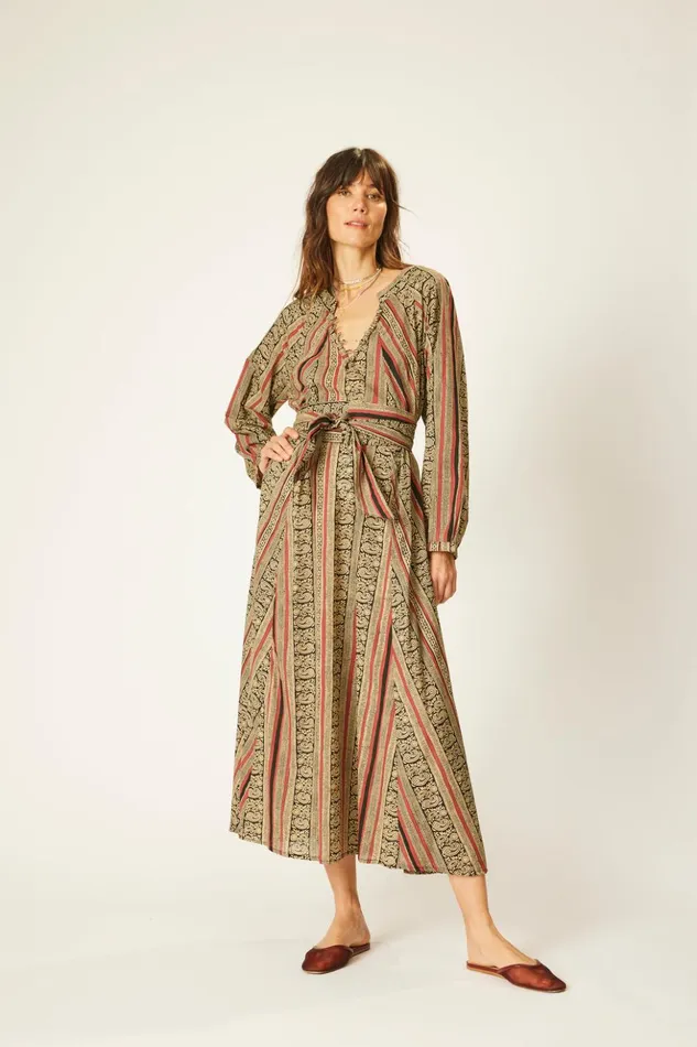 Fiore Maxi Paisley Stripe Black Women Natalie Martin Dresses