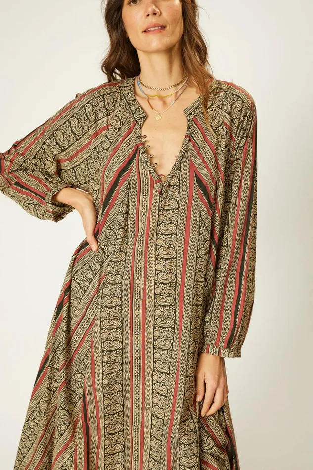 Fiore Maxi Paisley Stripe Black Women Natalie Martin Dresses
