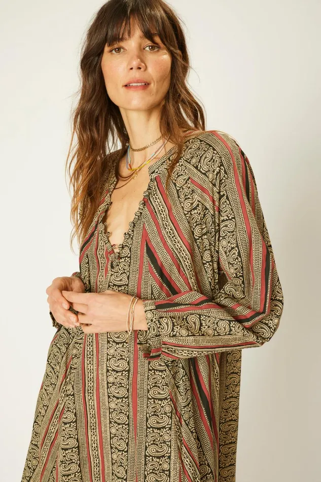 Fiore Maxi Paisley Stripe Black Women Natalie Martin Dresses