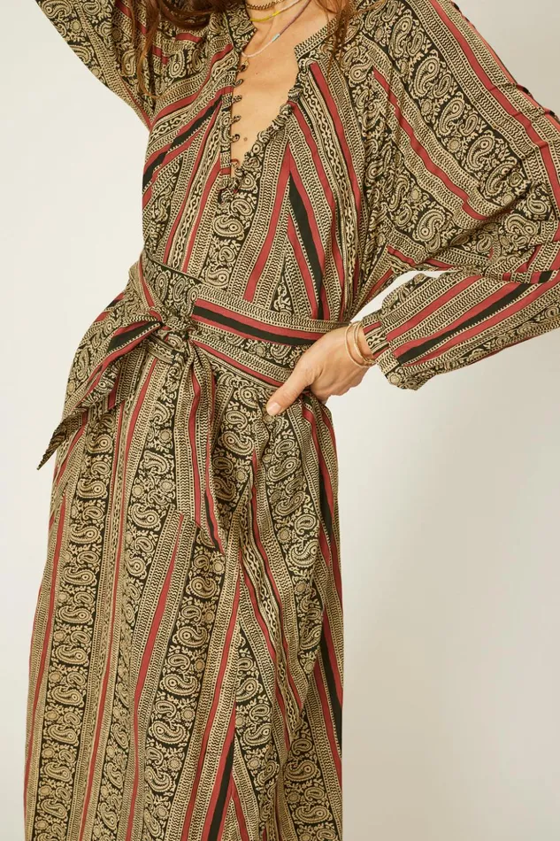 Fiore Maxi Paisley Stripe Black Women Natalie Martin Dresses