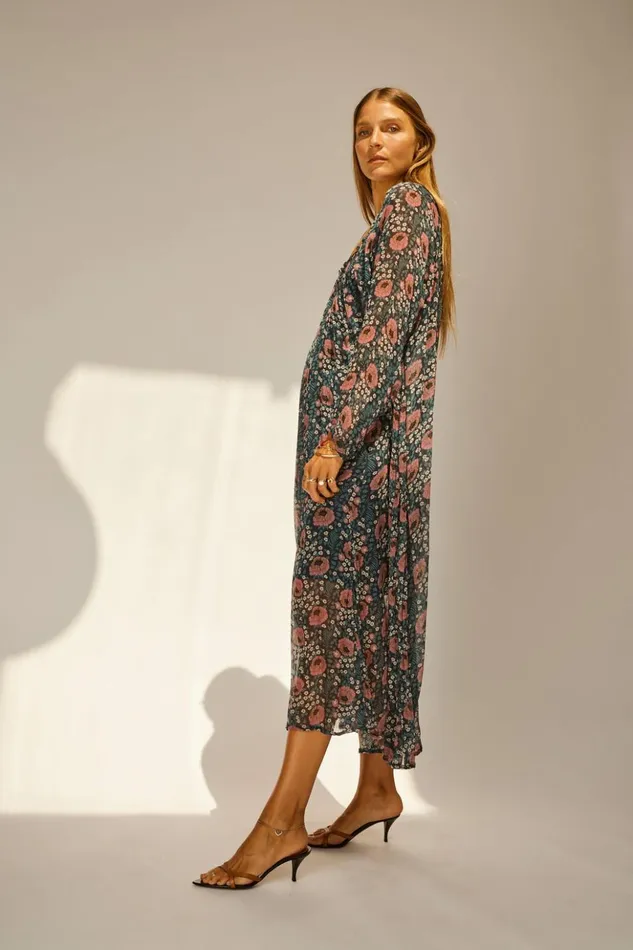 Fiore Maxi Vintage Flowers Indigo Women Natalie Martin Dresses