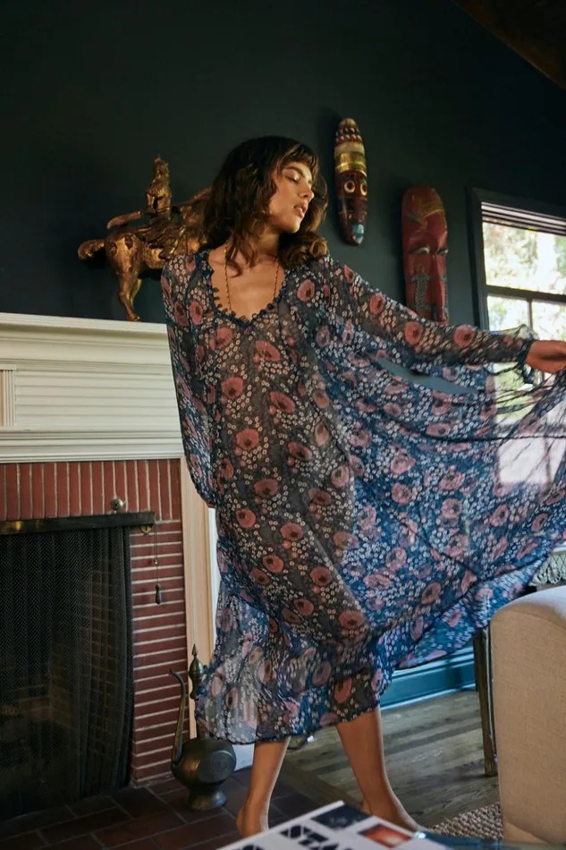 Fiore Maxi Vintage Flowers Indigo Women Natalie Martin Dresses