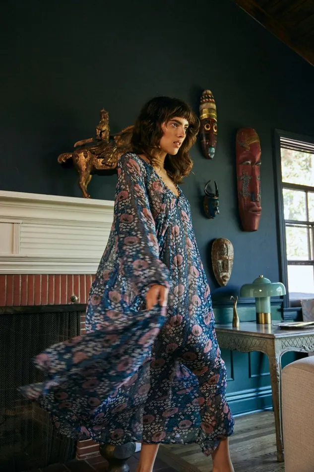 Fiore Maxi Vintage Flowers Indigo Women Natalie Martin Dresses