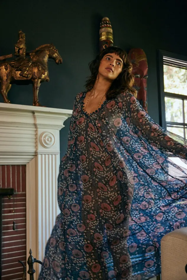 Fiore Maxi Vintage Flowers Indigo Women Natalie Martin Dresses