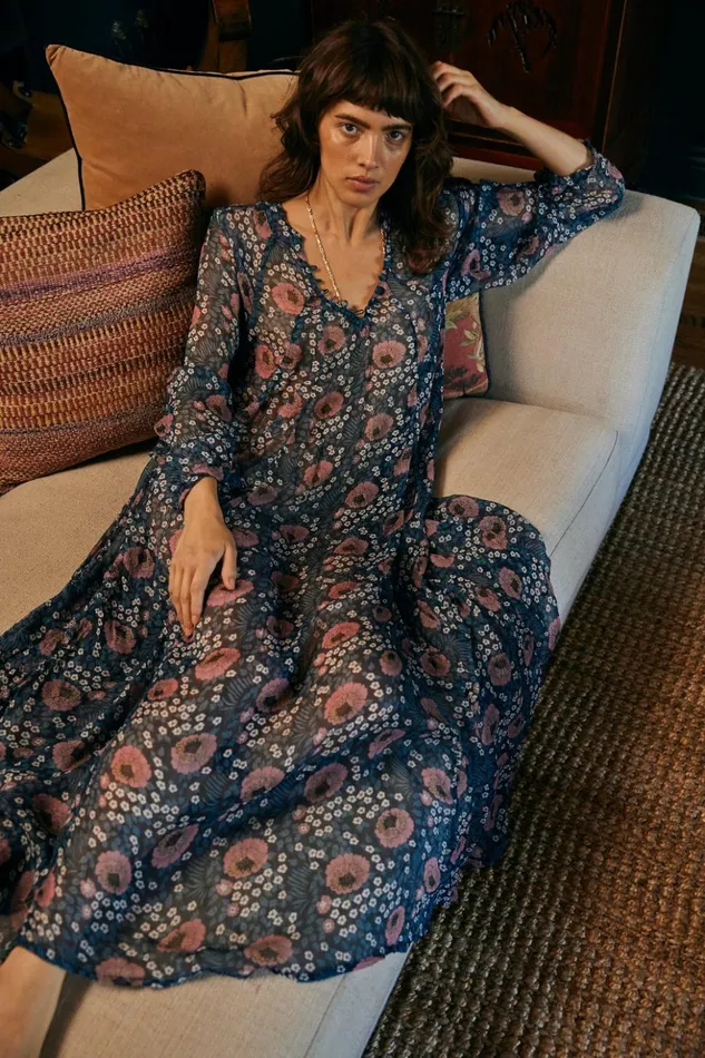 Fiore Maxi Vintage Flowers Indigo Women Natalie Martin Dresses