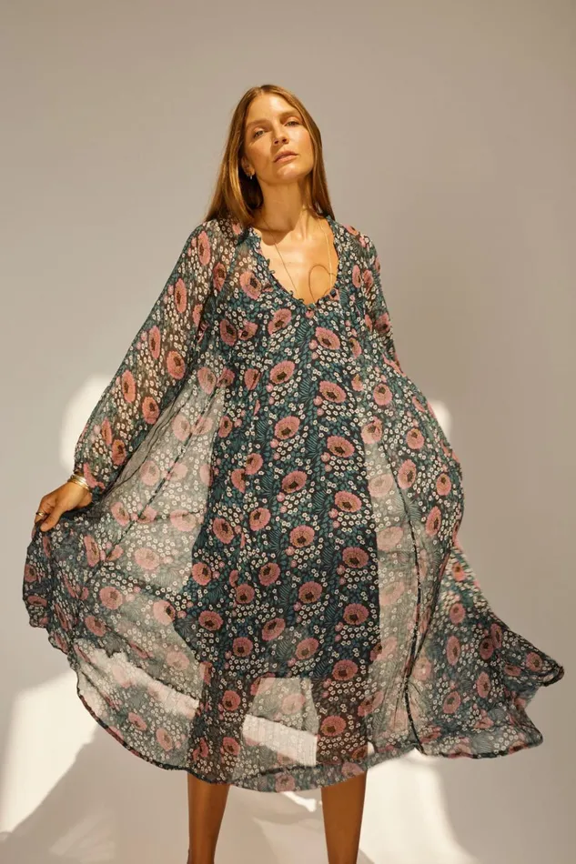 Fiore Maxi Vintage Flowers Indigo Women Natalie Martin Dresses