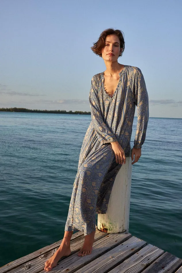 Fiore Maxi Water Lily Blue Women Natalie Martin Dresses
