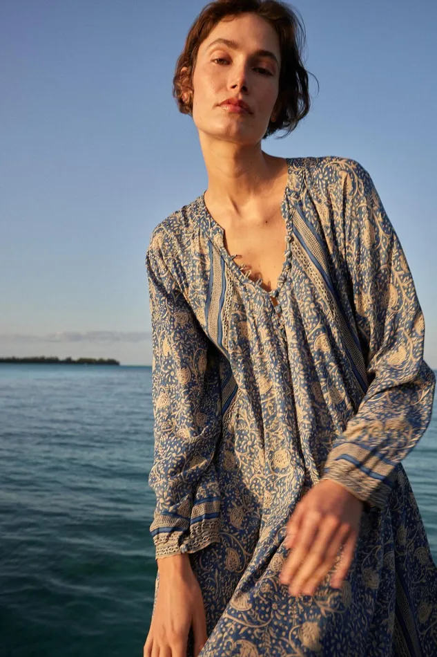Fiore Maxi Water Lily Blue Women Natalie Martin Dresses