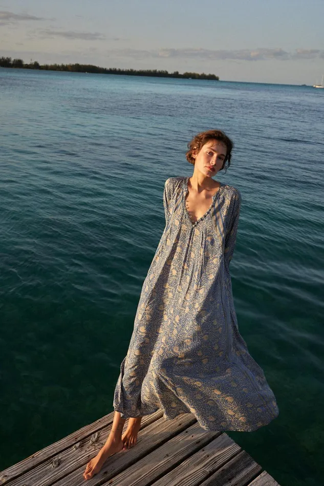 Fiore Maxi Water Lily Blue Women Natalie Martin Dresses