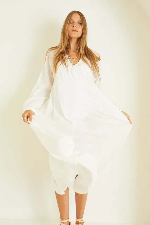 Fiore Maxi White Cotton Gauze Women Natalie Martin Dresses
